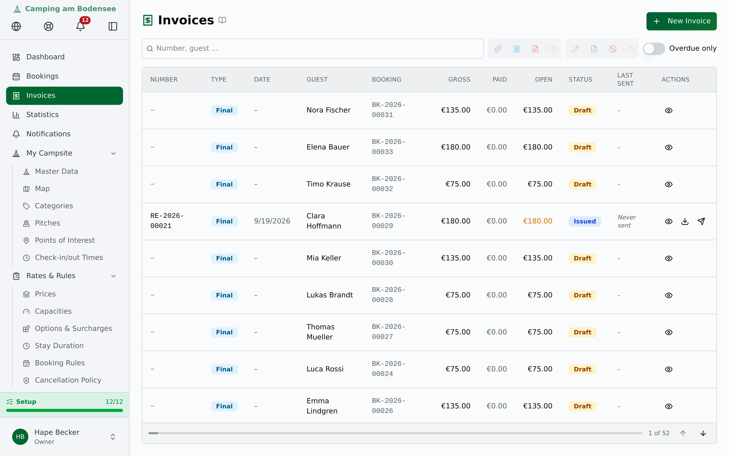 Invoice overview in the desk