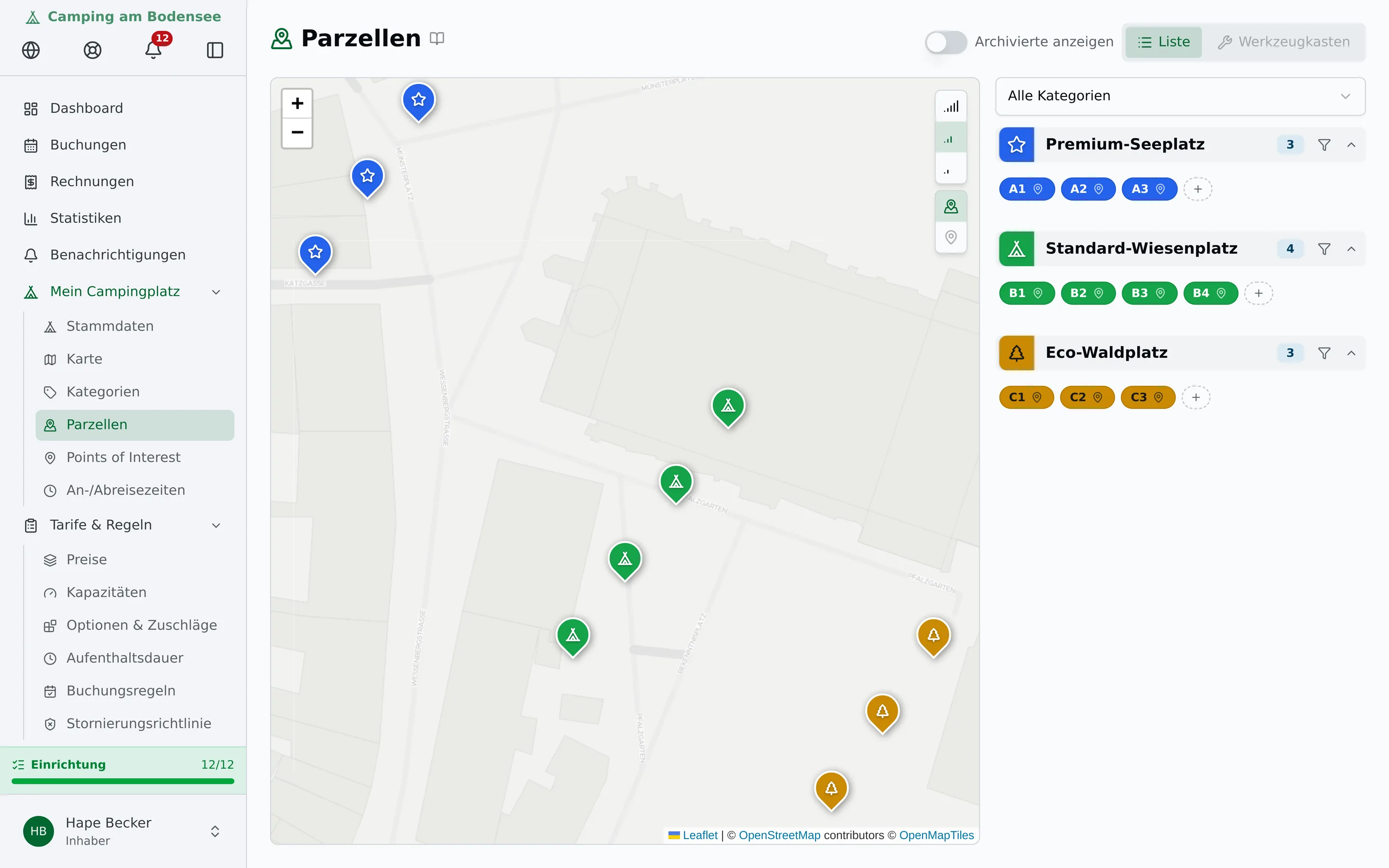 Parzellenplan mit Belegung auf der Karte
